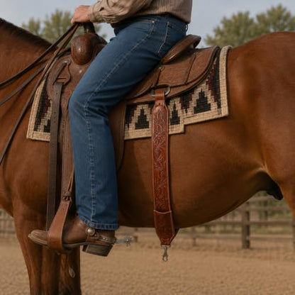 CHALLENGER Horse Western Carved Leather Rear Flank Back Cinch Girth Saddle Billets 9774-80 - color: Tan, size: 32"