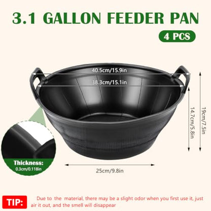 4Pcs Multi-purpose Flexible Feeder Pan, Large Feed Bucket for Animal Feeding, Livestock Water Bowl Chicken Dust Bath Tub for Horse Goat Pig Dog Farm Livestock Poultry