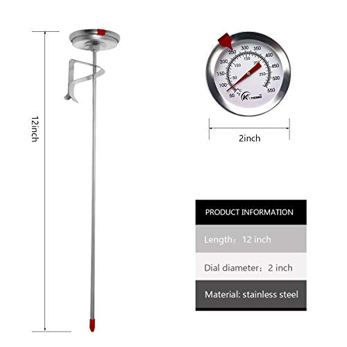 KT THERMO Deep Fry Thermometer with Instant Read,Oil Thermometer(2-Pack),12” Stainless Steel Stem Meat Cooking Thermometer,Best for Turkey,BBQ,Gril - color: 2-pack