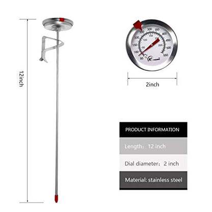 KT THERMO Deep Fry Thermometer with Instant Read,Oil Thermometer(2-Pack),12” Stainless Steel Stem Meat Cooking Thermometer,Best for Turkey,BBQ,Gril - color: 2-pack