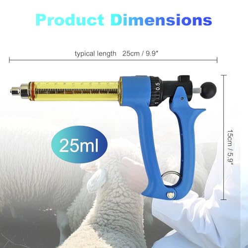 25ML Semi-automatic Livestock Syringe, Adjustable Continuous Repeating Cattle Vaccine Luer Lock Cattle Vaccine Gun, Veterinary Syringe for Cow Goat Sheep Pig - size: 25ML Blue