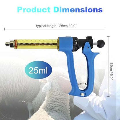25ML Semi-automatic Livestock Syringe, Adjustable Continuous Repeating Cattle Vaccine Luer Lock Cattle Vaccine Gun, Veterinary Syringe for Cow Goat Sheep Pig - size: 25ML Blue