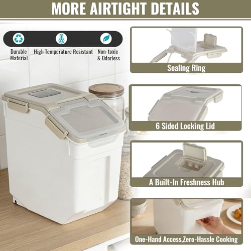 2 Pack Rice Container 50 lbs Large Bulk Flour Sugar Storage Holdhouse Plastic Grain Cereal Dry Goods Bin with Spoon and Measuring Cup for Kitchen Pantry Organization - Grey - color: Grey