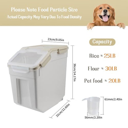 Large Flour Storage Container Bin 25lb, 4Pack Airtight Rice Storage Containers with Wheels Seal Locking Lid, BPA Free with Measuring Cup&Scoop for Flour, Rice, Grain(Gray) - color: Gray 4Pack