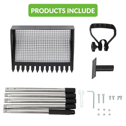 Heavy Duty Chicken Coop Poop Scooper and Rake 2-in-1 – 15'' Wide Metal Sifting Shovel, Adjustable 24''-68.8'' Ergonomic Handle – Farm and Garden Manure Cleaning Tool, Black-Sprayed, 38x26x175cm