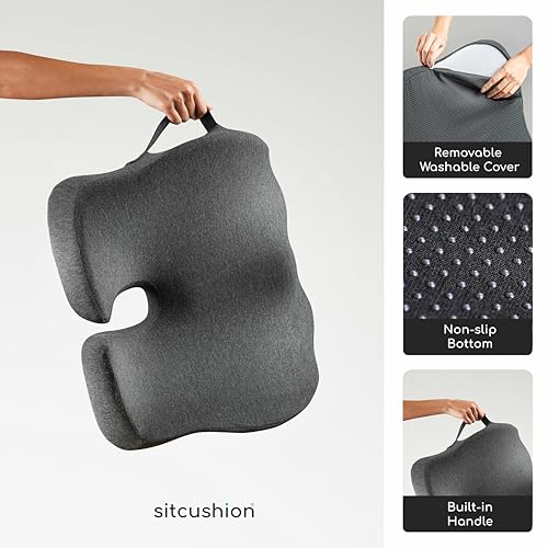 Pressure Relief Seat Cushion for Tailbone Pain, Sciatica & Coccyx Pillow | Extra Large Office Chair Cushion for Healthy Sitting Posture, Sciatica Pain Relief Pillow With Extra Cover (Black) - color: Black & Dark Gray