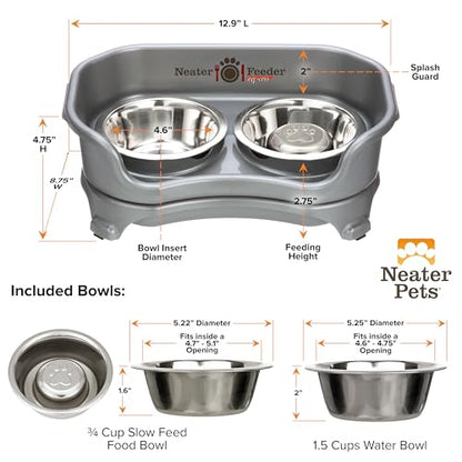 Neater Feeder Express Mess Proof Dog Bowls Elevated for Small Breed – Made in USA – No Spill Raised Slow Feeder Elevated Dog Bowl Stand, Stainless Steel Food and Water Bowl Set, Grey - color: Gunmetal Grey, size: Small w/ Metal Slow Feed Bowl