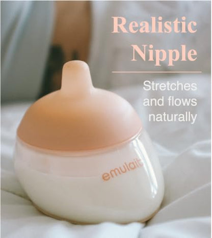 Emulait Anatomy Baby Bottle – Breast-Shaped, Natural Flow Nipple with Anti-Colic Valve – Closest to Breastfeeding for Newborns & Infants, Deep, Shape 1 - color: Deep