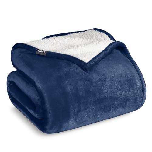 Bare Home Sherpa Fleece Blanket (Twin/Twin XL, Dark Blue) | Reversible Blanket for Bed, Sofa, and Couch, Warm & Lightweight, Fluffy & Soft - color: 12 - Dark Blue, size: Twin/Twin XL