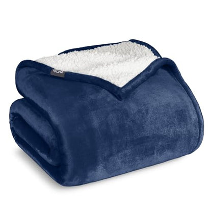 Bare Home Sherpa Fleece Blanket (Twin/Twin XL, Dark Blue) | Reversible Blanket for Bed, Sofa, and Couch, Warm & Lightweight, Fluffy & Soft - color: 12 - Dark Blue, size: Twin/Twin XL