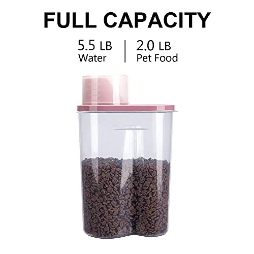 2 Pack 2lb/2.5L Pet Food Storage Container with Measuring Cup, Can Covers and Bowl for Small Dog, Cat, Waterproof-BPA Free (Blue and Pink) - color: Blue and Pink 2.5L