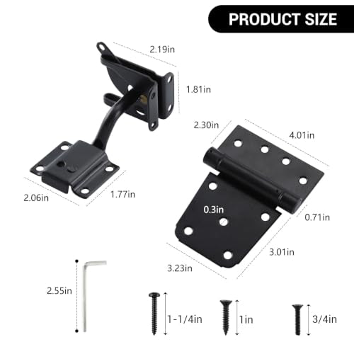 Self Closing Gate Hardware Kit, 3.5" Heavy Duty Gate Hinges and Gate Latch