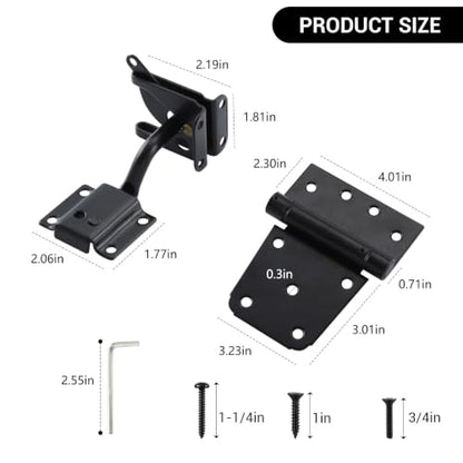 Self Closing Gate Hardware Kit, 3.5" Heavy Duty Gate Hinges and Gate Latch