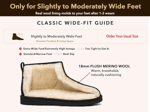 100% Sheepskin Mini Boots with Arch Support Options: Warm to -22°F - color: Classic-wide-black, size: 7 Wide