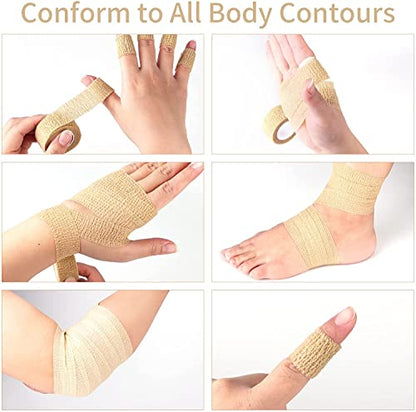 6 Pieces 1 Inch Wide Skin Colour Elastic Self- Adhesive Bandage Finger Tape,Bandage Wrap for Wrist and Ankle,Chair and Table Legs to Reduce Friction and Noise - color: Skin Colour 6pcs