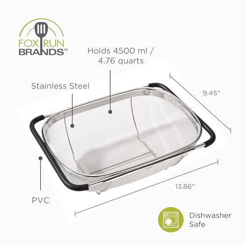Fox Run Stainless Steel Colander, 4.7 Quart Over The Sink Pasta Strainer - size: 4.7 Quart