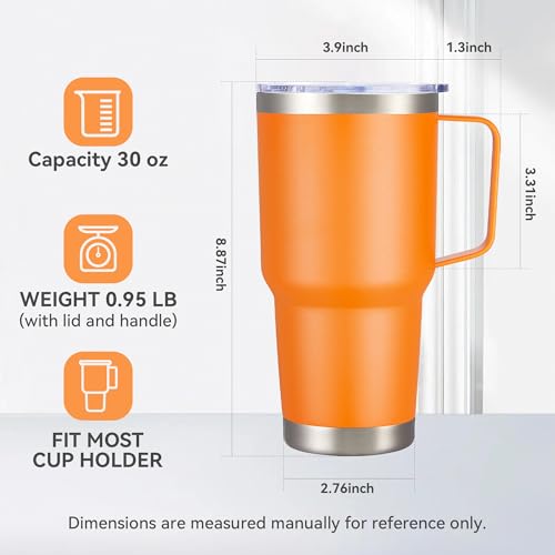 30 oz Stainless Steel Tumblers Bulk with Handle and Lid, 4 Pack - color: Orange