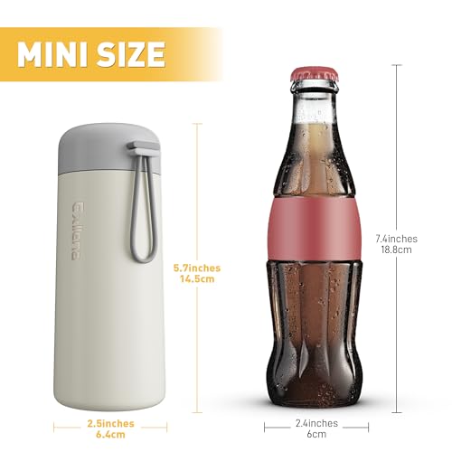 8 oz Water Bottles Made of 304 Stainless Steel, Small Water Bottles Double Wall Vacuum Insulation for Hot&Cold Drinks, Water Bottle Purse with Carry Handle - 100% Leakproof(Beige) - color: Beige, size: 8.5 Ounces