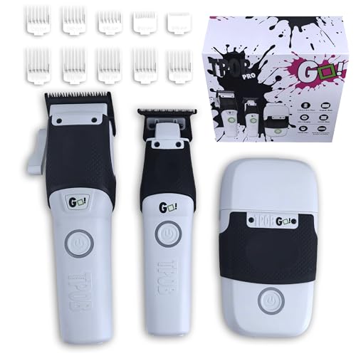 TPOB Professional Barber Clippers Go Edition Clipper Trimmer Shaver Set (White) - color: White