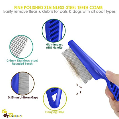 4 Pack Flea Lice Comb, Stainless Steel Dog Cat Grooming Combs with Rounded Teeth, Double Sided Professional Pet Tear Stain Remover, Dematting Tool for Small, Medium & Large Pets - size: Large