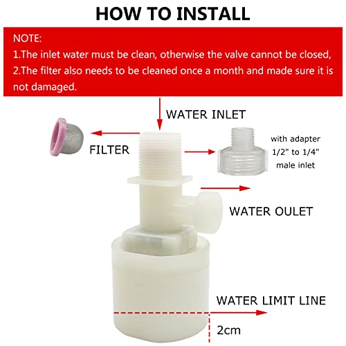 Water Float Valve, Water Level Control Water Tank Traditional Float Valve Upgrade 2 PCS（1/2" to 1/4", up inlet） - color: up inlet, size: 1/2" to 1/4"