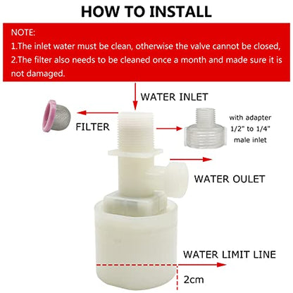 Water Float Valve, Water Level Control Water Tank Traditional Float Valve Upgrade 2 PCS（1/2" to 1/4", up inlet） - color: up inlet, size: 1/2" to 1/4"