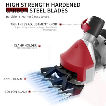 1200W Sheep Shears Clippers, 3200RPM 6-Speed Adjustable Heavy Duty Electric Sheep Shears for Dogs and Farm Livestock Grooming, 13T Blades, Professional Thick Coat Dog Clippers for Alpacas, Goats (RED) - color: Strawberry Red