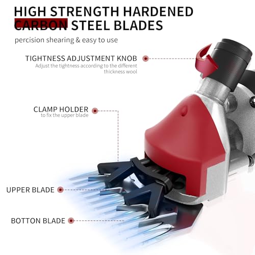 1200W Sheep Shears Clippers, 3200RPM 6-Speed Adjustable Heavy Duty Electric Sheep Shears for Dogs and Farm Livestock Grooming, 13T Blades, Professional Thick Coat Dog Clippers for Alpacas, Goats (RED) - color: Strawberry Red
