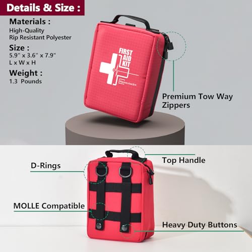 First Aid Kit, Professional Trauma First Aid Kit with Labelled Compartments Molle System for Car, Hiking, Backpacking, Camping, Traveling, and Cycling - size: Medium