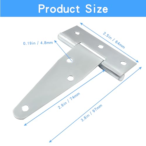 Murtenze 6Pack 3 Inch Silver T-Strap Shed Hinge - color: Silver, size: 3 Inch - 6Pack