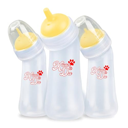 Pet Feeding Bottle,3 Pack Wide Mouth Angled Nursing Bottle, 3 Sizes Nipples with Ventilation Valve Resistant Tearing Perfect for Puppies, Kittens, Small Wildlife(Yellow) - color: white