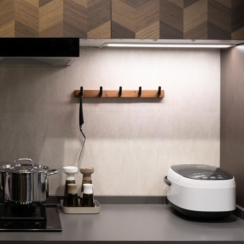 17 Inch Walnut Wood Wall Mounted Coat Rack with 5 Black Hooks, Adhesive Mounted Entryway Hooks, Modern Natural Wooden Pegs for Hanging Coat Clothes Hat Bag Purse Key and Towel - color: Coat Rack with 5 Hooks