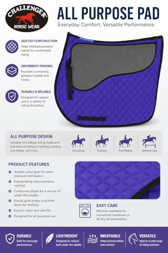 CHALLENGER Horse 23" x 20" English All-Purpose Contoured Quilted Trail Saddle Pad 72143 - color: 퍼플.