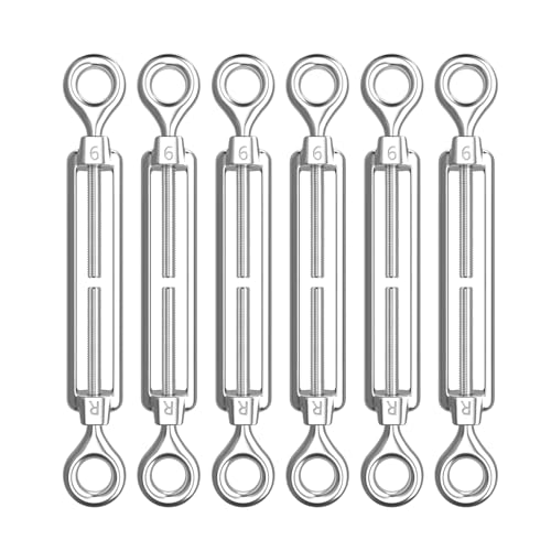 AUTMATCH M6 Eye & Eye Turnbuckle - 304 Stainless Steel Wire Rope Tensioner | Adjustable Turnbuckle for Cable Railing, Fence & Shade Sail Hardware, Wire Rope Tension Kit, 6-Pack, Silver - color: Silver Tone - Eye & Eye, size: M6
