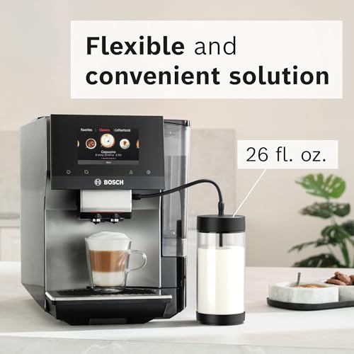 Bosch Glass Milk Container for 800 Series VeroCafe Coffee Machines | 26 Oz, Dishwasher safe, Secure Lid, Compatible with Milk and Plant Milks - Easy to Clean Tank - TCZ8008US