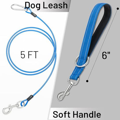 PAWNISAW Chew Proof Dog Leash, 5 FT Dog Tie Out Cable Lead with Handle - color: Blue