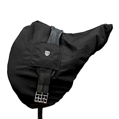 Harrison Howard Premium English Saddle Cover, Waterproof & Breathable Fleece-Lined Protective Saddle Cover - color: Mars Black, size: GP/CC-One Size