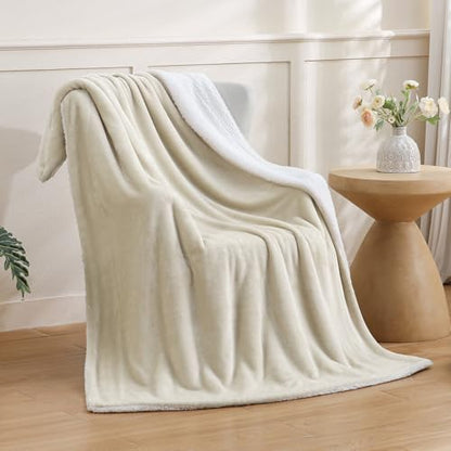SOCHOW Sherpa Fleece Throw Blanket, Linen, 60x80 inches - color: Linen, size: 60"×80"