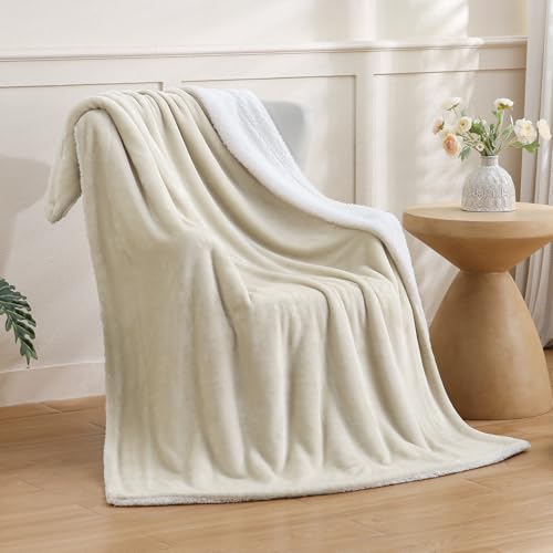 SOCHOW Sherpa Fleece Throw Blanket, Linen, 50x60 inches - color: Linen, size: 50"×60"