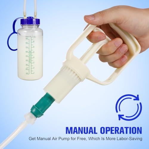 Abaodam Cow Milking Machine Portable Manual Milker Hand Pump for Cattle Sheep and Goats Food Grade Teat Cup Kit with 1000Ml Bottle for Farm and Dairy Use