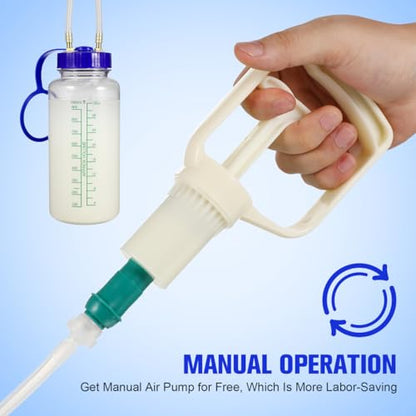 Yardwe Manual Milking Machine for Cows and Goats, Portable Hand Vacuum Pump Milking Kit with Single Teat Pump for Farm and Home Use, 1000ML