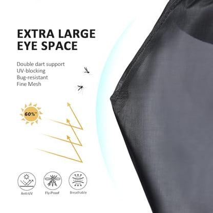 Harrison Howard Horse Fly Mask with Ears & Long Nose Cover, UV Protection, Fine Mesh Fly Mask for Horses, Large Eye Space & Soft Fleece Edging for Turnout & Grazing Orange/Black L - size: L