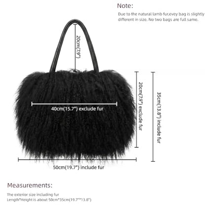 Women Luxury Real Curly Mongolian Lamb Fur Purse - color: Black