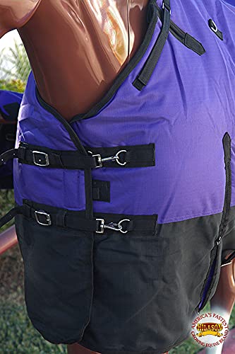 HILASON 1200D Winter Waterproof Poly Horse Turnout Blanket Belly Wrap Purple | 81 in - color: Purple Black, size: 81 In