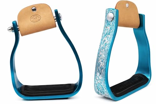 Horse Western 5" Barrel Racer Engraved Aluminum Angled Show Stirrups 51140 - color: Turquoise