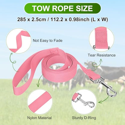 M METERXITY 2-Pack Adjustable Cattle Cow Calf Halter, 15.74"-19.68" Nylon Livestock Cow Halter with Leading Rope for Miniature Horse/Donkey/Goat/Cattle [Pink]