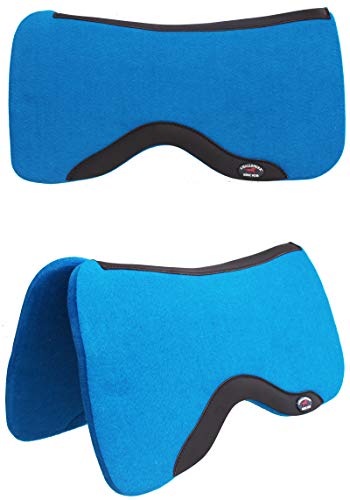 Horse SADDLE PAD Western Contoured Wool Felt Moisture Wicking Black 39RT - color: Blue/Brown