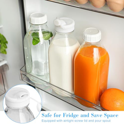 Syntic 4 Pack 32 Oz Glass Milk Bottles with Lids,Scale Marks,2 Pour Spouts - style: wide-mouthed