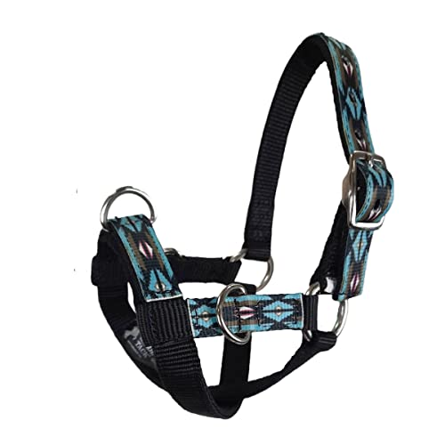 Tahoe Tack Nylon Overlay Sheep and Goat Training Halter with Padded Noseband - 6 Month Warranty - color: Blue Aztec, size: Small Sheep/Goat