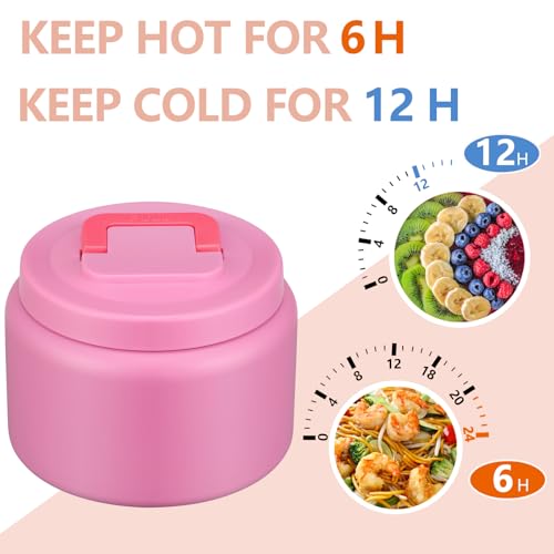 PIQUEBAR 8oz Kids Thermo for Hot Food,Small Lunch Thermo Food Container Stainless Steel,Easy Open Wide Mouth Thermo for Hot Cold Food for Preschool Travel - color: Pure Pink
